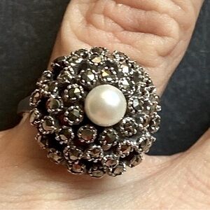 Vintage/Antique Sterling Silver Large Domed Pearl Ring 7